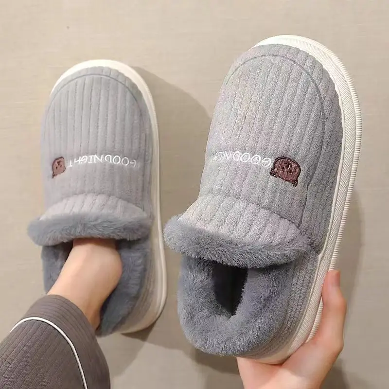 

Cartoon Bear Men Slippers Cute Comfortable Flats Thick Sole Warm Shoes Women Plush Slides Couples Indoor Outdoor Furry Slipper