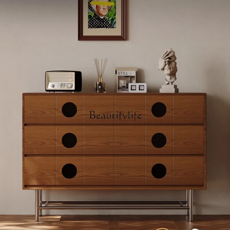 

Medieval solid wood six-bucket cabinet against the wall Bedroom living room Home dining side cabinet
