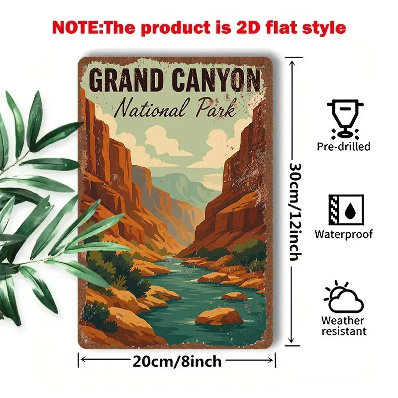 2D Flat - 1pc 2D[Flat] Metal Sign Grand Canyon National Park Vintage Metal Tin Sign, 8X12 Inches/20X30 Cm, Showcasing The Magnif