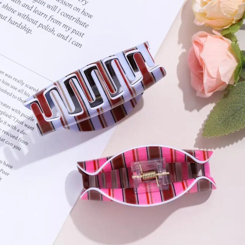 Elegantes Streifendesign Acetat-Haarspange Haarklammer Halbkreisförmige Minimalistische Haarklammer Starker Halt Haarklammer Haaraccessoires – Detail 18