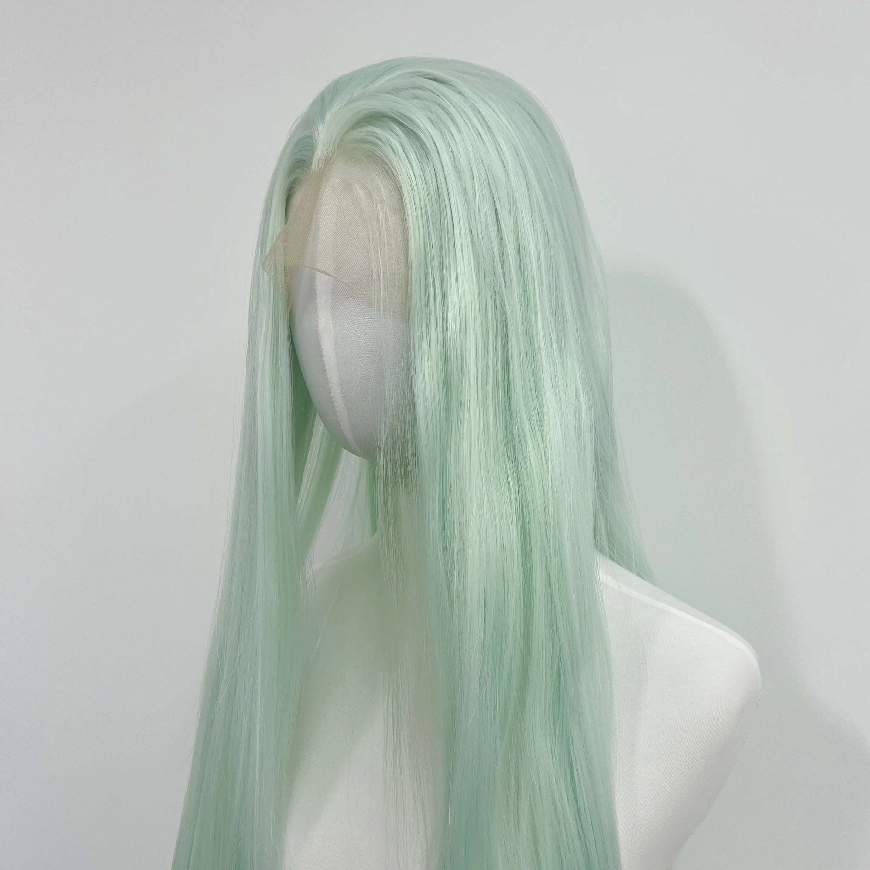 

Light Green Lace Front Wig for Women 26inch Long Straight Cosplay Wigs Lace Wig Water Green High Temperature Fiber Hair Wig