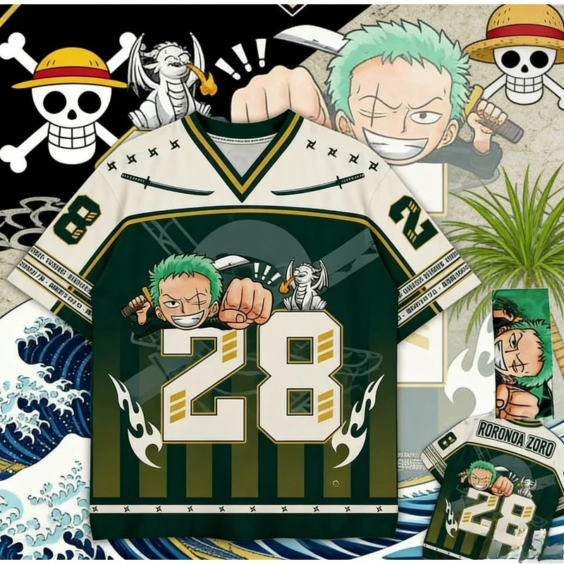 

2026 New One Piece Monkey D.Luffy Zoro Anime Football Jersey Summer Plus Size Breathable Jersey Cosplay Short Sleeve T-shirt