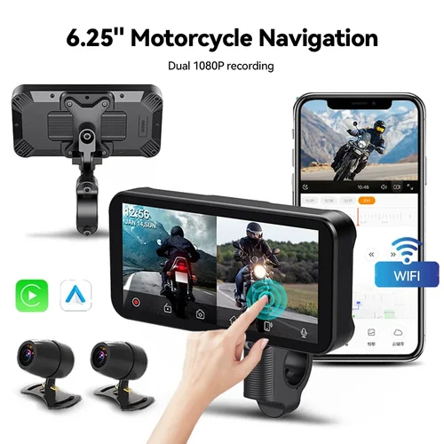 Imagen 2 del producto 6,25 pulgadas portátil motocicleta IP67 impermeable inalámbrico para Apple CarPlay Android Auto Mote pantalla inteligente navegación GPS Dual BT