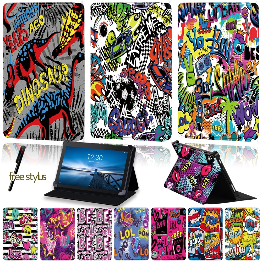 Universal Tablet Case for Lenovo Tab E10 /Tab E8 /Tab E7 Drop Resistance Anti-Dust Graffiti Art Pattern Stand Protection Cover