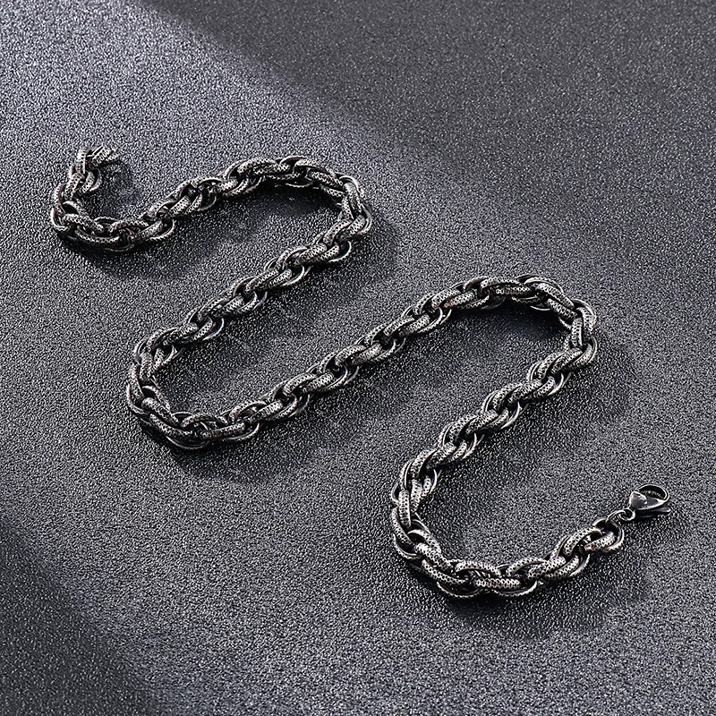 8mm Vintage Style Link Chain Necklace Bracelet For Men Stainless Steel Jewelry