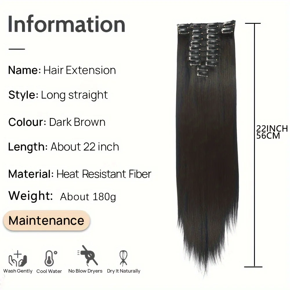 Long Hair Extensions silky Bone straight 12pcs/Set Clip in Hair Extensions Synthetic wigs 22inch Hairpieces Increase hair volume