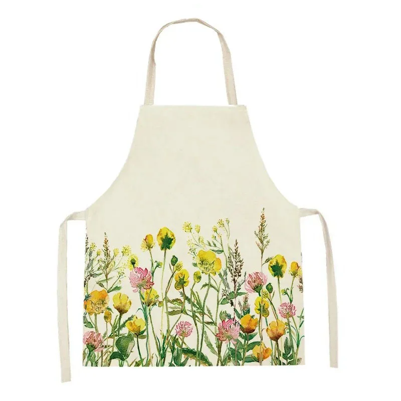 

Watercolor Wildflower Floral Print Canvas Kitchen Apron Women Gardening Florist Pinafore Spring Botanical Baking Cooking Bib