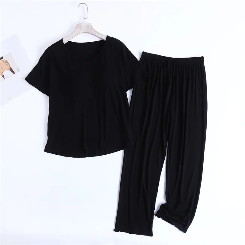

Women Summer Pajamas Round Neck Modal Short Sleeve Sleepwear Set Chest Pad Home Wear Pijama Femme Lounge Sleeping Clothes 3XL