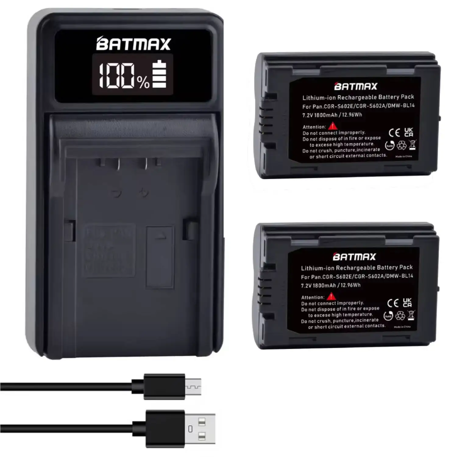 Batmax CGR-S602 CGR-S602E Battery+LED USB Charger for Panasonic CGR-S602A DMW-BL14 Lumix DMC-L1 DMC-LC40 DMC-LC5 Leica DIGILUX 1