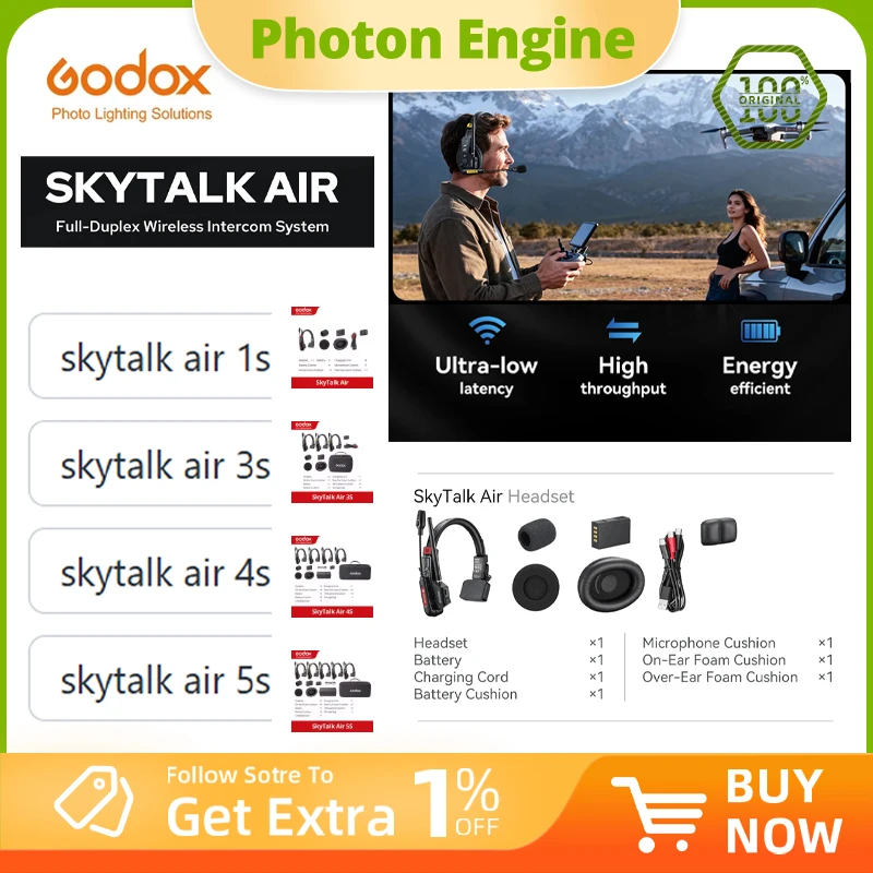 Godox 2.4G SkyTalk Air Full Duplex Wireless Intercom System Microphone Range Real Time Monitoring for Film Crews Live Streaming