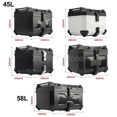 오토바이 테일 박스 트렁크 45L 58L 범용 헬멧 상자 탑 테일 후면 수하물 보관 도구 케이스 CNC 알루미늄 키 잠금 도구 상자