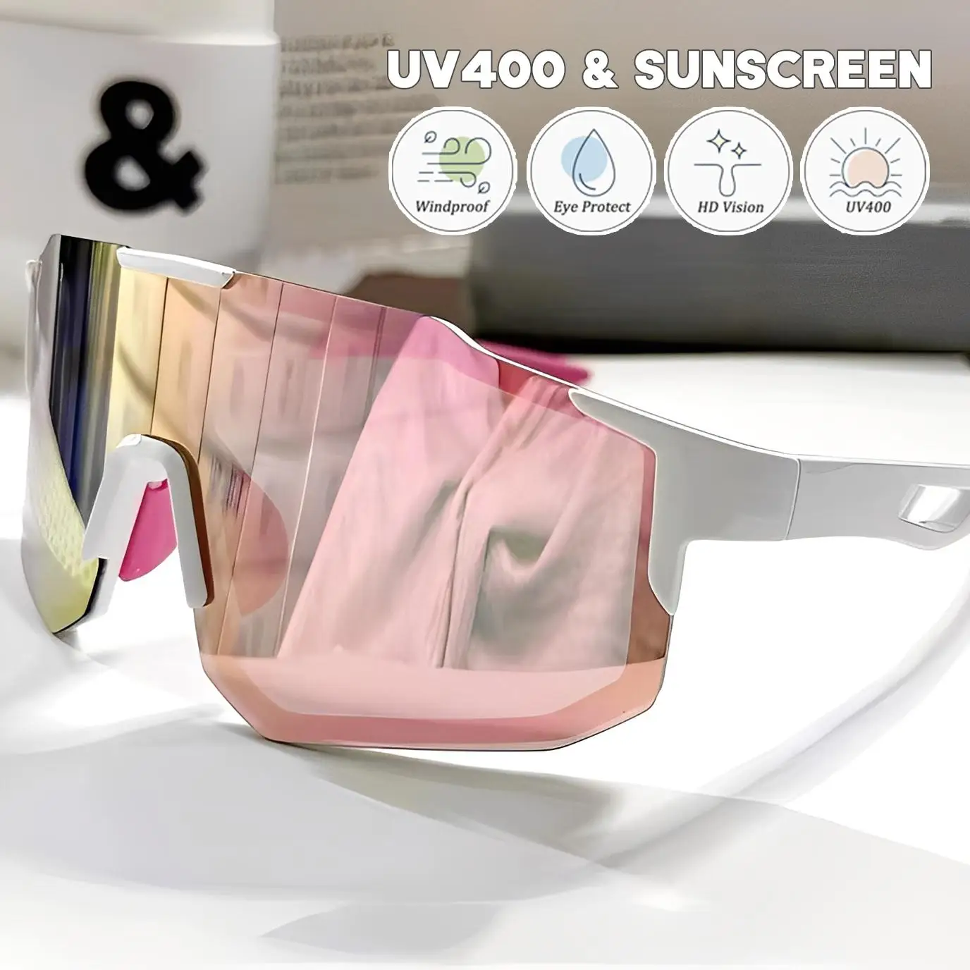 Cycling Sunglasses Men Shades UV400 Sunscreen Anti-Ultraviolet Oversized Goggles Outdoor Sports Windproof MTB Eyewear Unisex