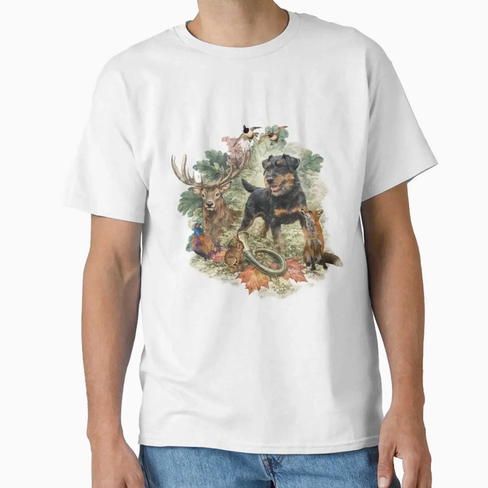 German Jagdterrier Art a classic hunting composition T Shirt vintage Washed Casual Slightly Unisex homme Soft Stylish
