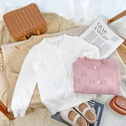 Baby Girls Cardigan Kids Hollow Out Sweaters Toddler Knitted Jacket 2024 Autumn 1 To 8 Yrs Children's Clothing Korean Style