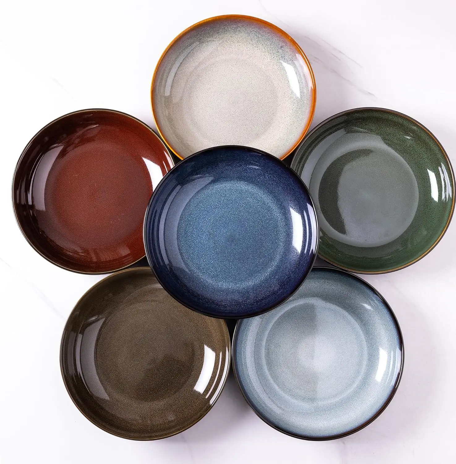 

Большие миски для макарон, керамические миски для макарон на 38 унций, набор мисок для макарон с реактивной глазурью 9,0 дюйма, набор из 6 микроволновых печей и посудомоечной машинок, можно мыть в духовке, широкий