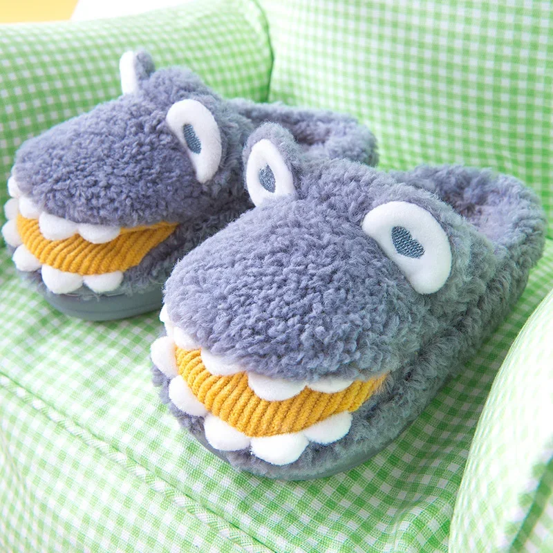 

Children's Cotton Slippers Autumn And Winter Boys Funny Cartoon Crocodile Home Indoor Antiskid Children Baby Wool Slippers Girl