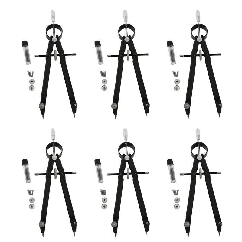 6X Professional Compass, Compass Geometry Set With Lock, Math And Precision Compass, Metal And Durable(Black)