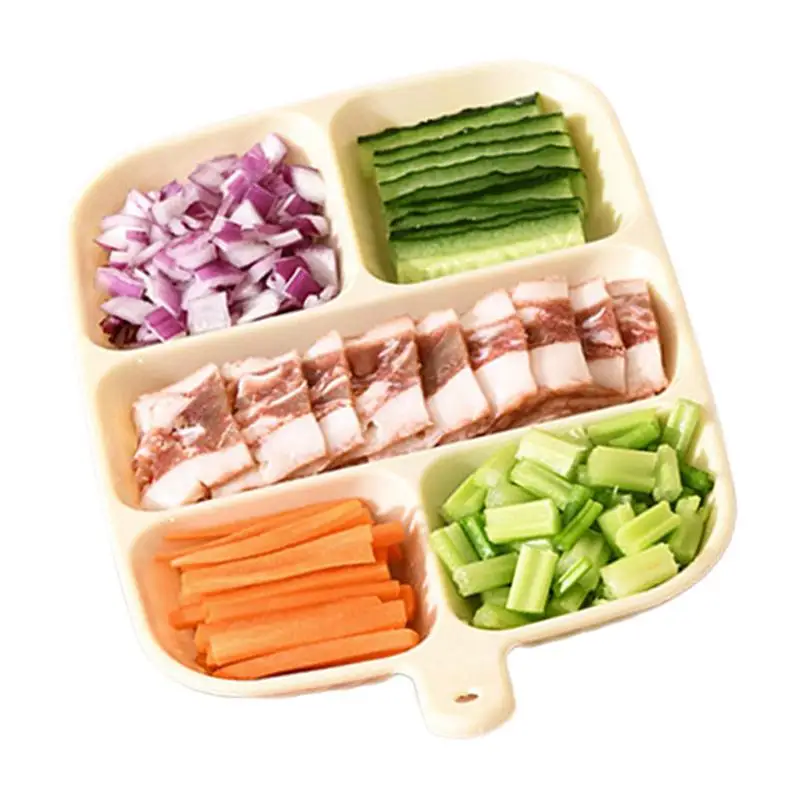 Divided Serving Tray 5-Grid Fruit Vegetable Separated Plates Separated Veggie Tray Food Compartment Tray For Onion Ginger Garlic