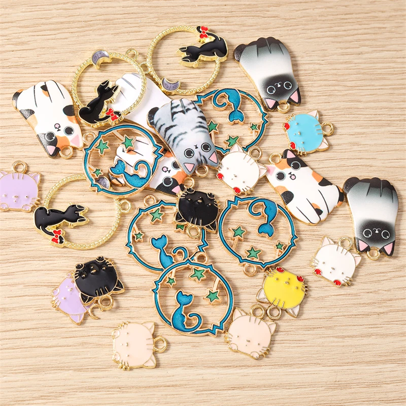 10 Stück Cartoon-Tier-Anhänger, Emaille-Katzenanhänger für die Herstellung von Ohrringen, Halsketten, Armbändern, DIY-Bastelarbeiten, Schmuckzubehör – Detail 3