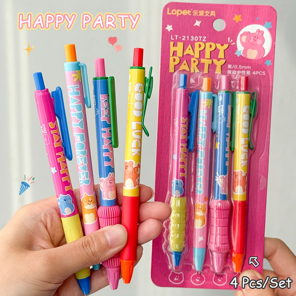 

4 American Retro Gel Pens 0.5mm IG Style Black Quick-Drying Pen Cute Cartoon Fashion Study Office Pen