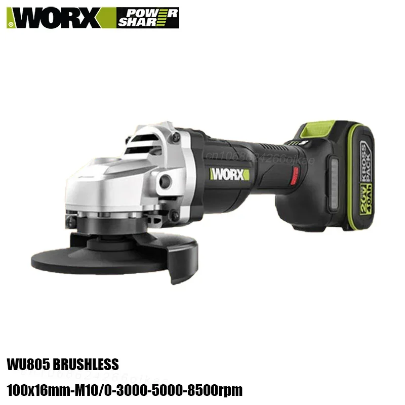 WORX Cordless Angle Grinder WU805 20v 100x16mm 8500rpm Brushless Adjuastable for Polishing Cutting Sander Share Kress Battery