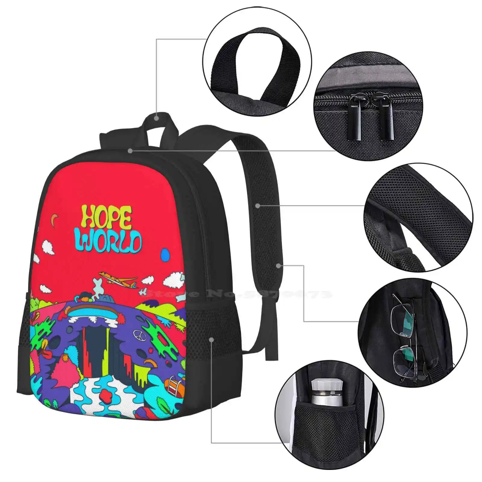 J-hope Hope World Album Art Pattern Design Bag mochila para estudiantes J Hope World Album Art Jhope Album Mixtape Hixtape Kpop