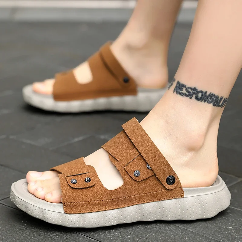 Home and Outdoor Dual Use Men Summer Slippers Durable Anti Slip Base Soft Touch Material Daily Casual Walking Shoes