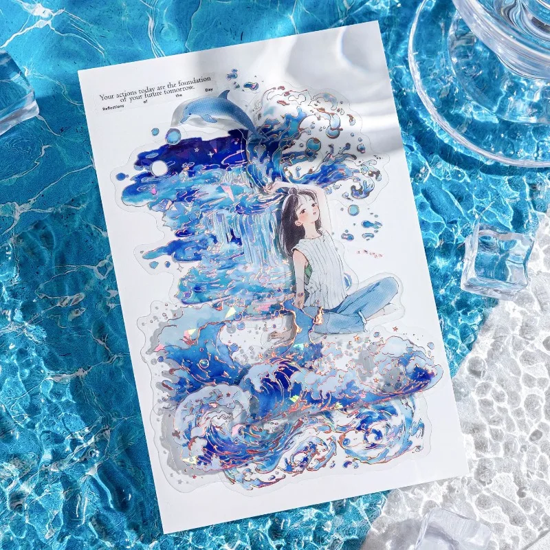 20Pcs/bag Laser Raindrop Ripple PET Sticker Scrapbook Journal Landscaping DIY Decoration Phone Case Art Diary Waterproof Decal