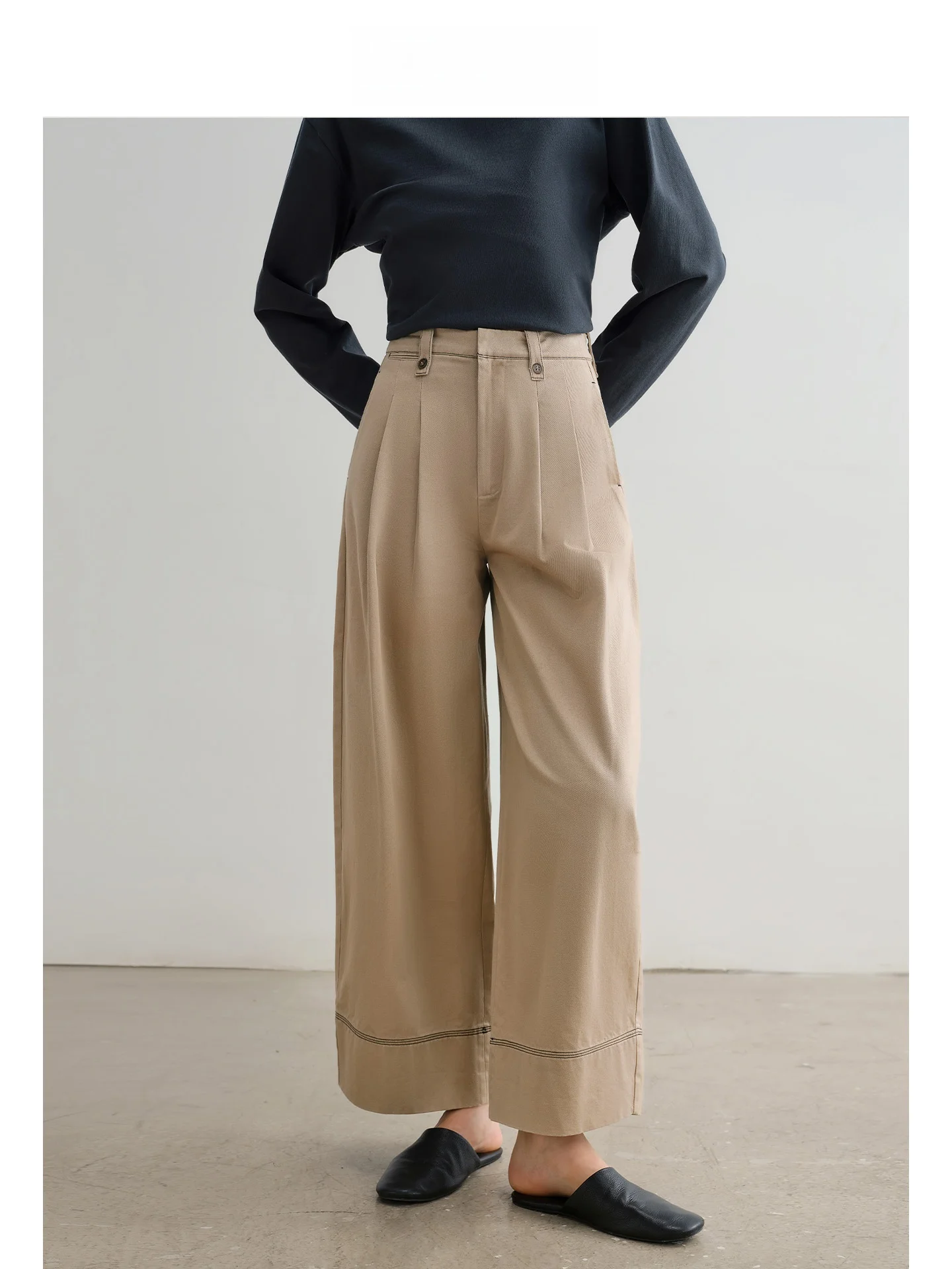 

DE Mincollection Casual Pleated Wide Leg Pants Color Blo Pred Folding Line Pre-Dyed Straight Tube Pants Ladies Cotton