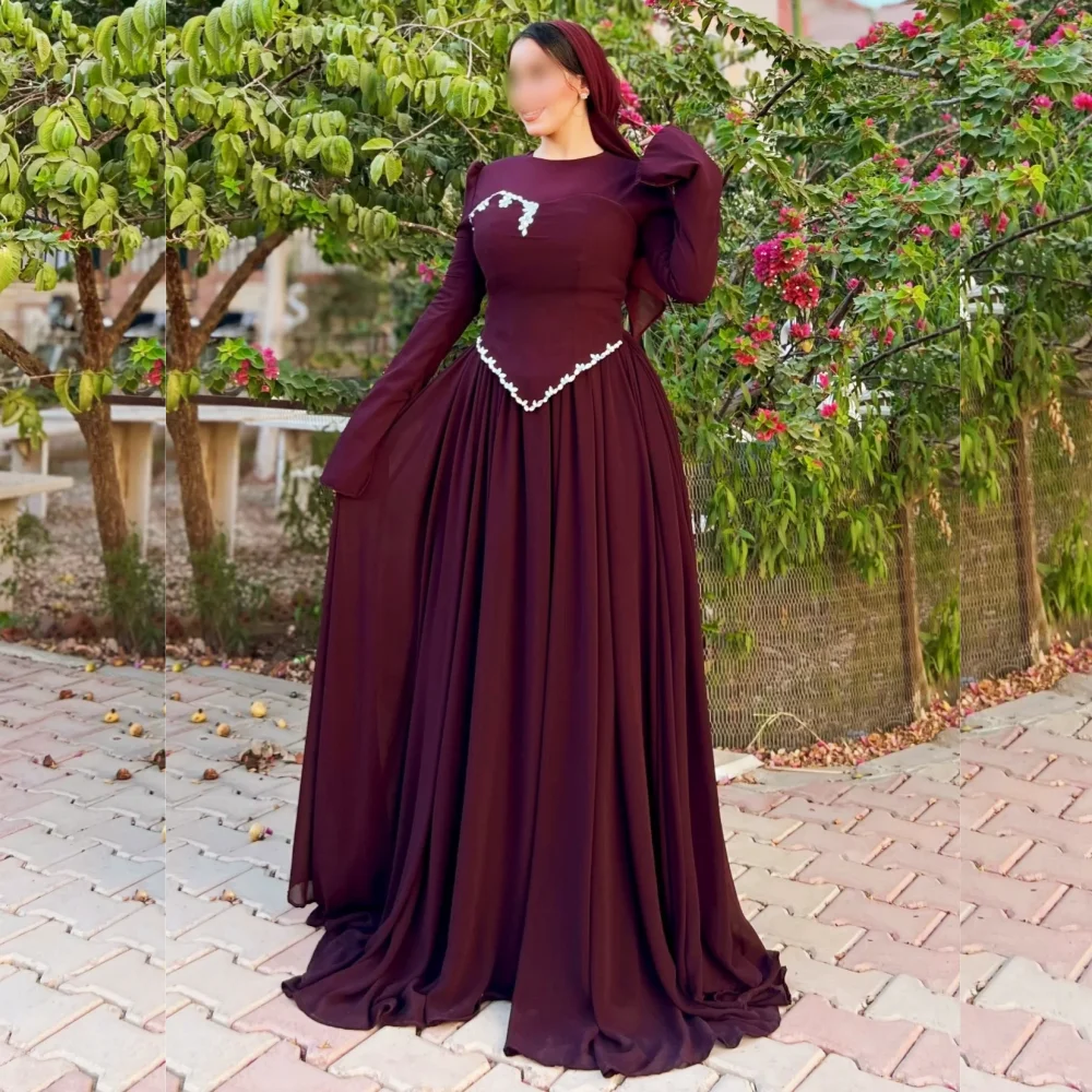 

Customized Chiffon Pleat Rhinestone O-Neck A-line Long Dresses Bespoke Occasion Prom Woman Elegant Party Wedding Classic