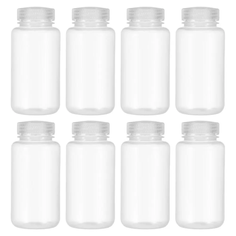 

8Pcs Transparent Plastic Reagent Bottles Leakproof Lab Bottles High Temperature Resistant Sealed Sample Container Wide Mouth
