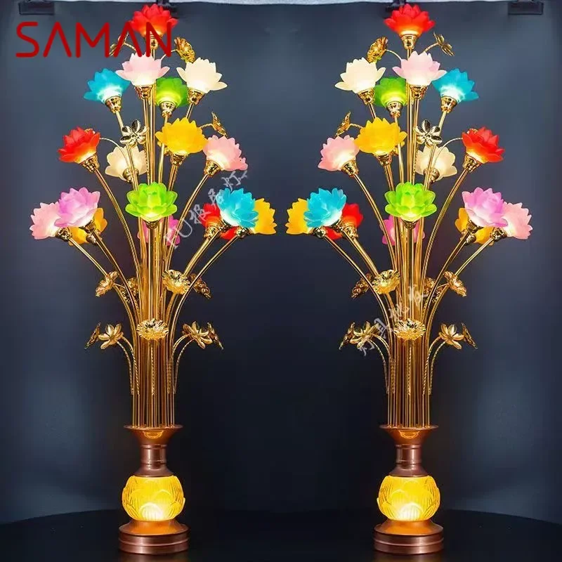 

SAMAN Colored LED Lotus Table Lamp For Buddha Lamp Household Buddha Hall Lamp Glass Lamp Temple Worship Buddha Front Lamp