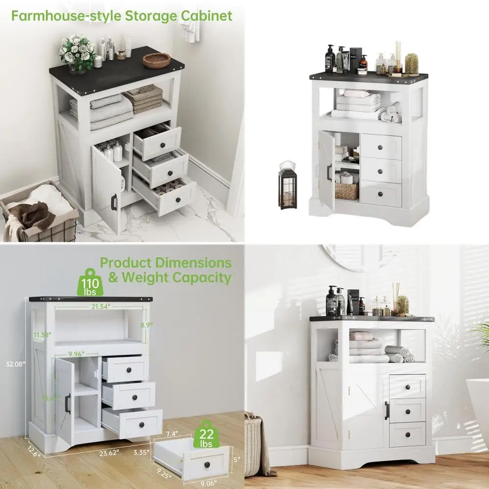 

White 3-Drawer Freestanding Storage Cabinet with Magnetic Door for Bathroom, Living Room, and Entryway
