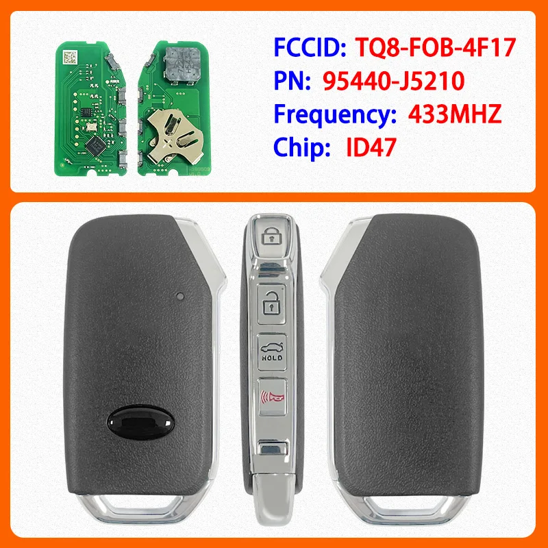 

CN051186 Aftermarket 4 Buttons Smart Key PN 95440-J5210 FCC TQ8-FOB-4F17 47 Chip 434MHz Keyless Go For Kia Stinger 2019-2020