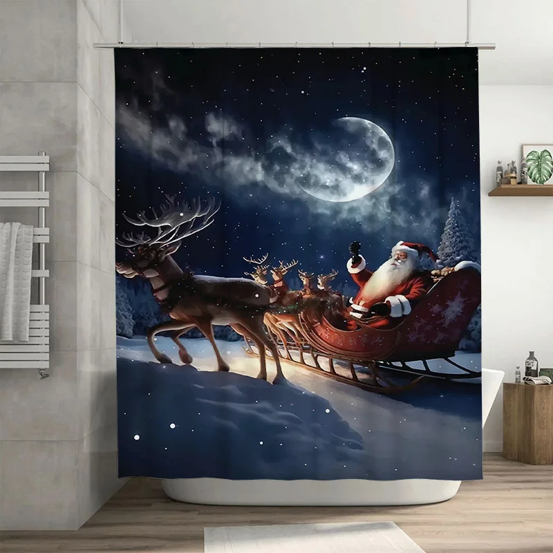 

Очаровательные сани Санты Tuniu, зимняя страна чудес, декор для ванной комнаты, праздничный праздничный комплект занавесок для душа, милый рождественский домашний подарок