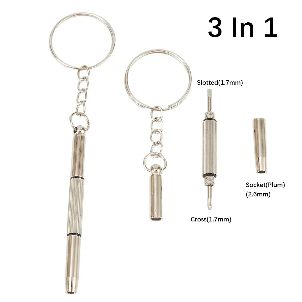 2PC Mini Screwdriver 3in1 Glasses Phone Watch 1.7/2.6mm Hex Slotted Screwdrivers Screw Repair Tool Keyring Keychain For Phillips