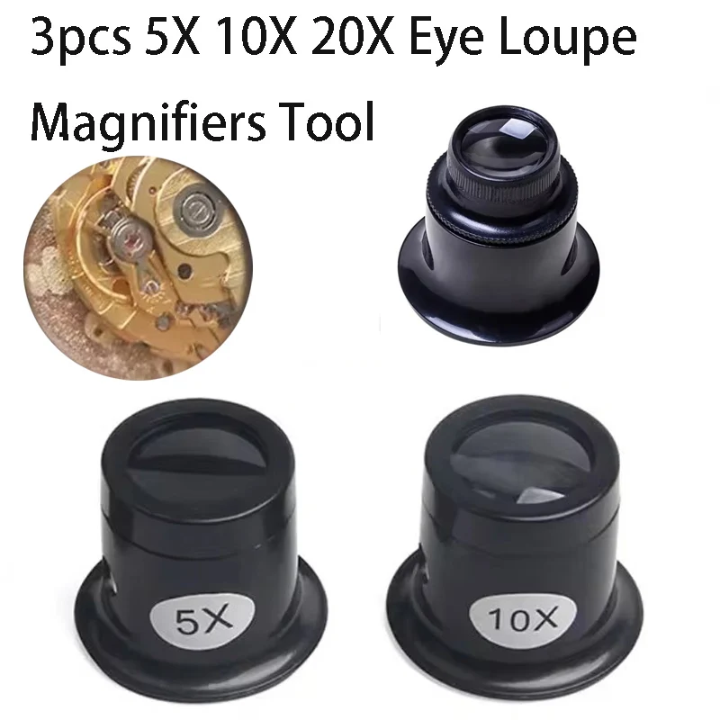 3 adet göz büyüteç büyüteçler aracı 5X 10X 20X taşınabilir monoküler büyüteç kuyumcu İzle onarım aracı büyüteç cam saatçi için