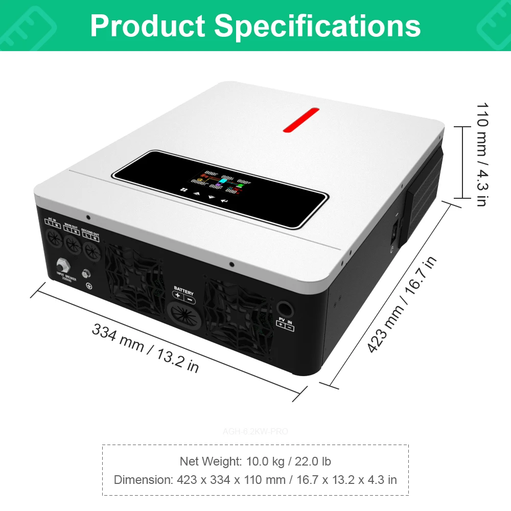 4.2KW Hybrid Solar Inverter MPPT 120A Solar Inversor PV Max 500VDC 24VDC 220VAC Pure Sine Wave Inverter