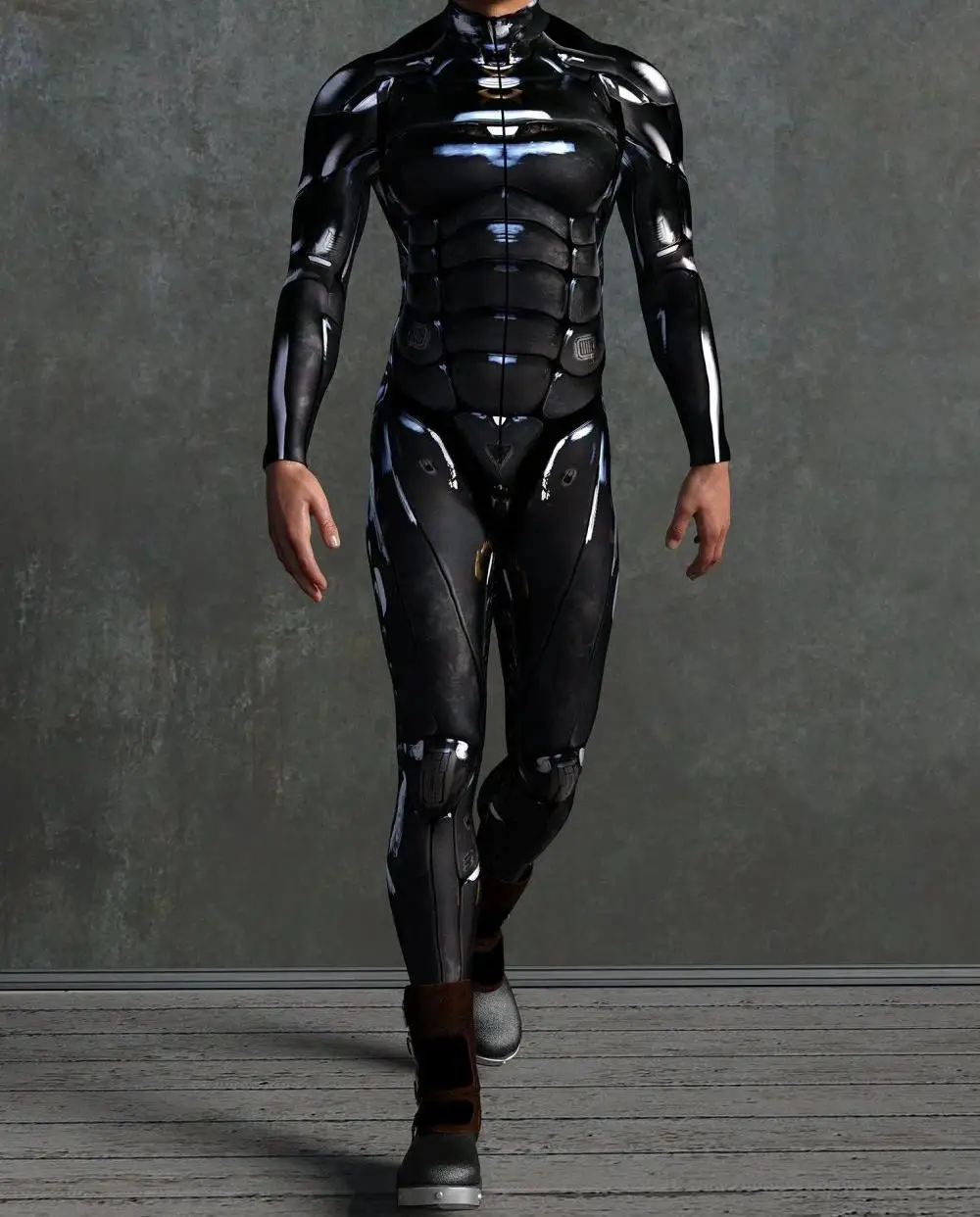 Herren Damen Punk Mechanischer Rüstungs-Jumpsuit Halloween-Party Cosplay Totenkopf Steampunk-Kostüm Elastische Bodysuits Rompers – Detail 3