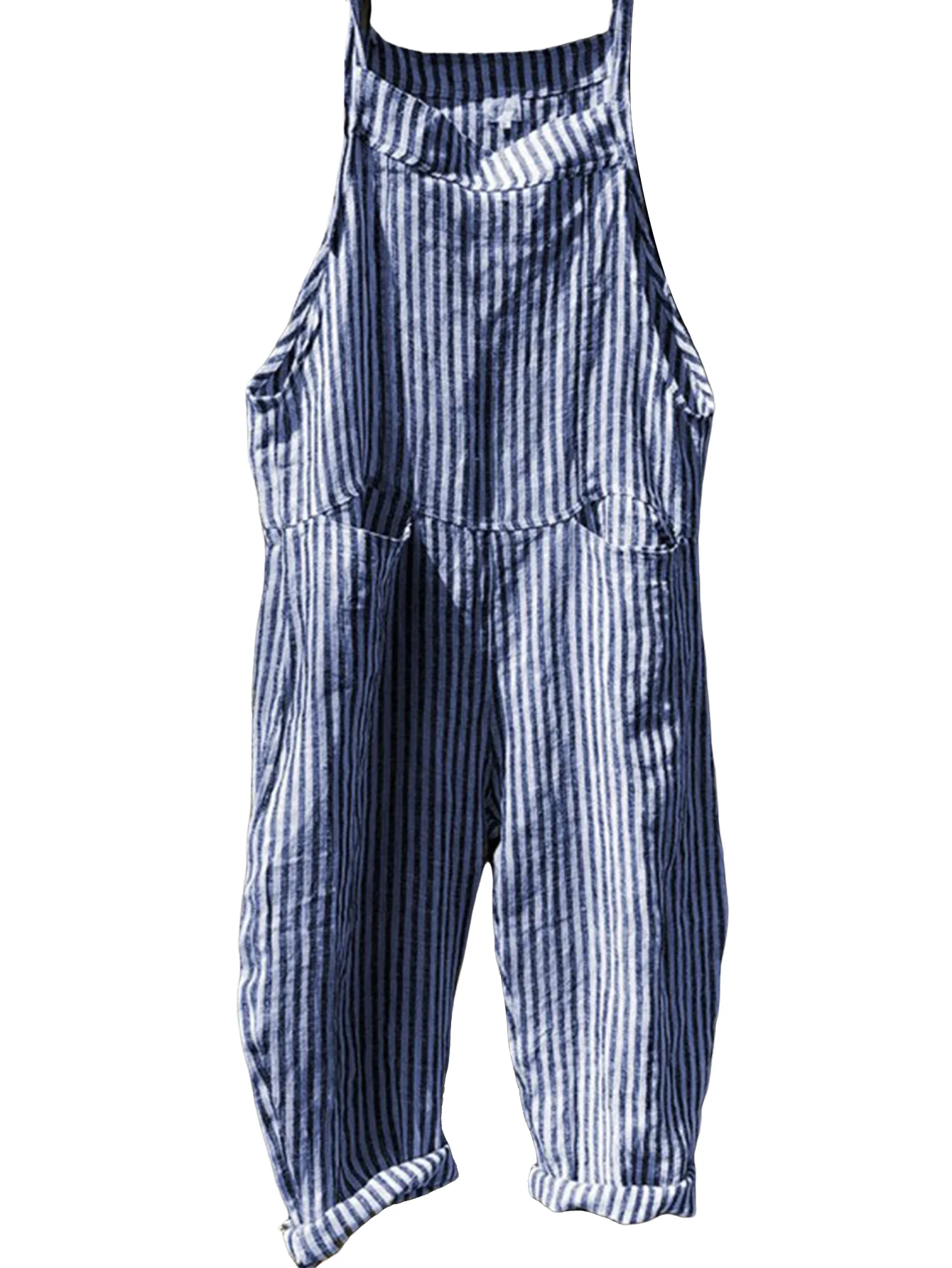 

Women Jumpsuit Straps Striped Wide Leg Pants Bib Overalls Casual Loose Sleeveless Women Overalls Jumpsuits Summer