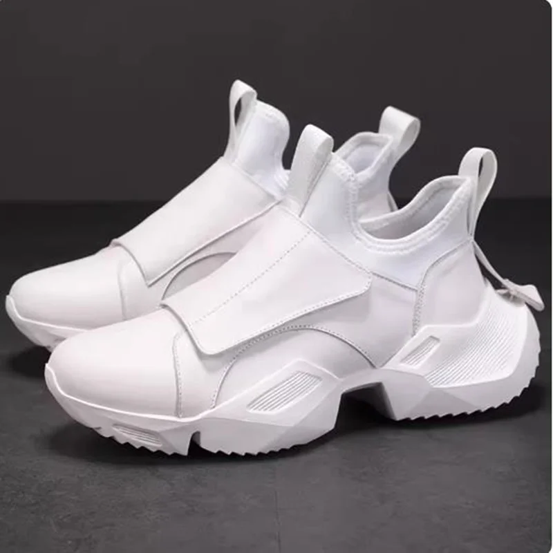 

New Design Men Casual Shoes Magic Tape Genuine Leather Men's Sneakers Thick Sole Ankle Boots Street Youth High Top Shoes Sneaker