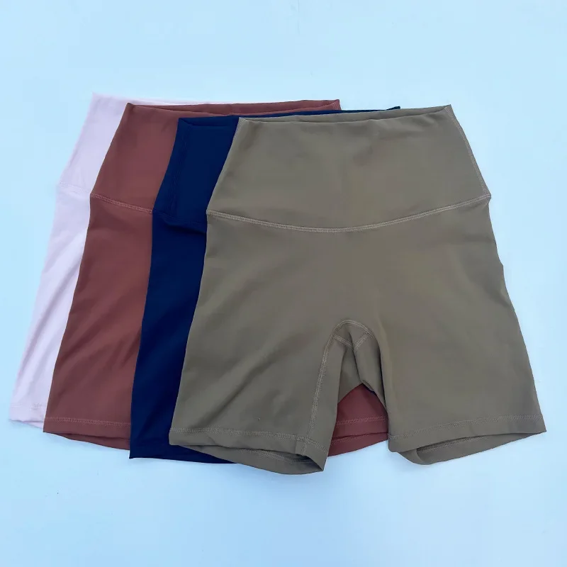 Lulu-cintura alta apertada nylon yoga shorts para as mulheres, roupas esportivas, estiramento alto, calças trimestre