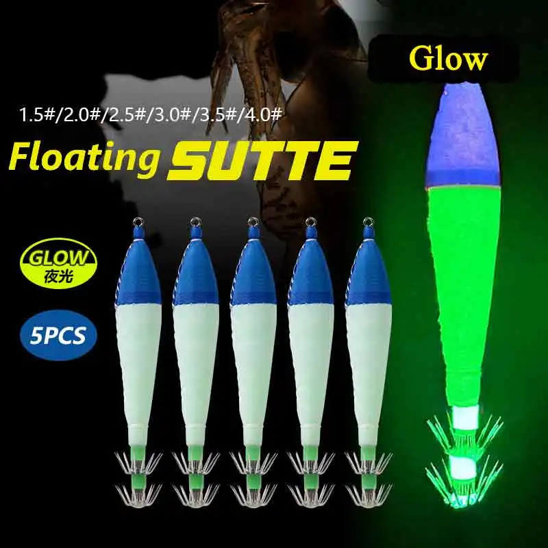 

5pcs 4.0# luminous squid bait Shrimp artificial bait floating squid jig for cuttlefish webfoot octopus sea fishing lures