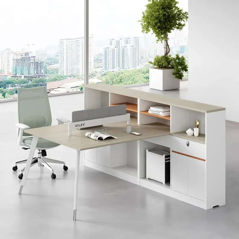 Office Workstation with Cabinet and Screen Divider Modern Staff Desk Chair Combo Cubicle Partition for Open Plan Workspace