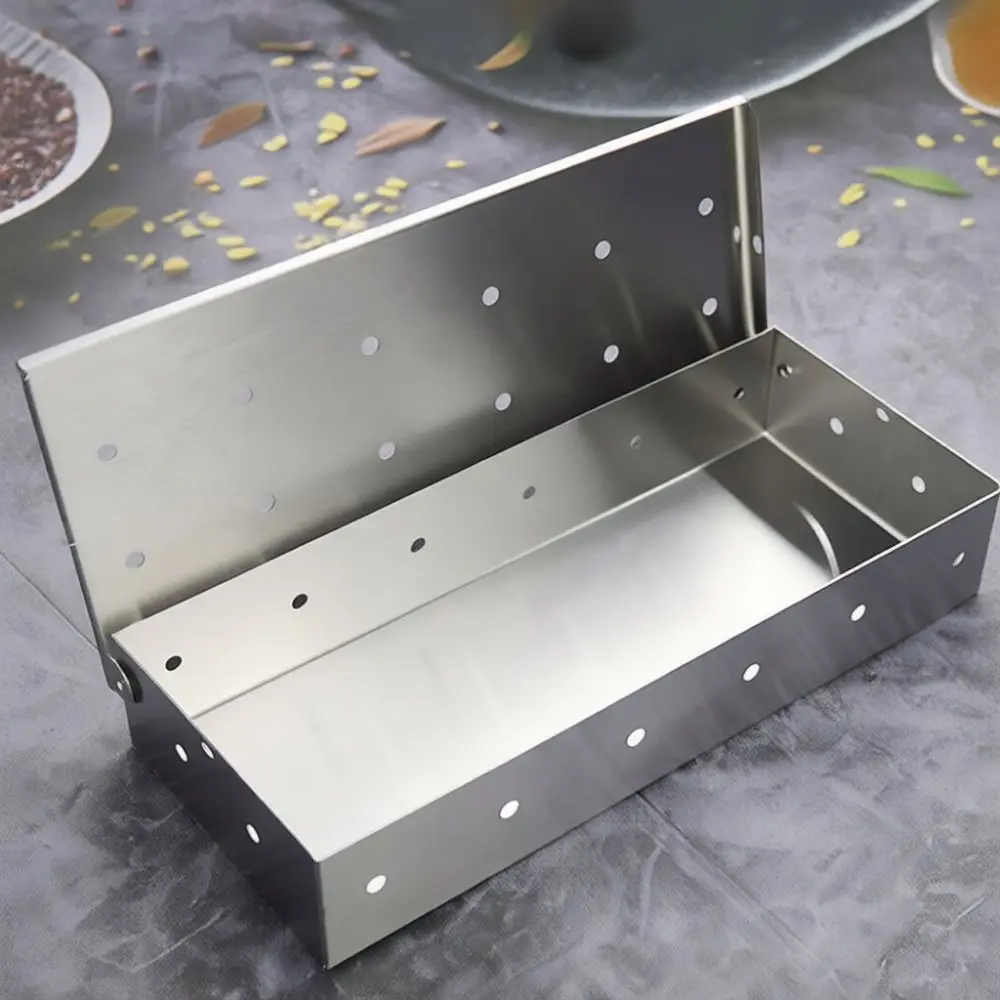 BBQ Smoker Box For Gas Charcoal Grills Thick Stainless Steel Wood Pellet Flavor Infuser Outdoor Cooking Accessories