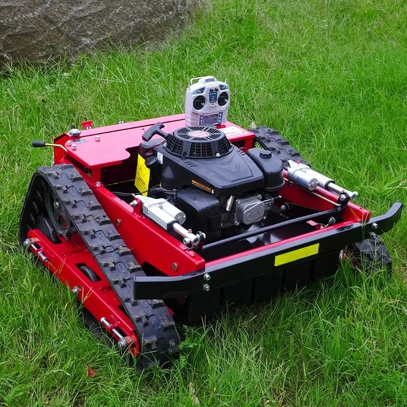 Robot tosaerba cingolato, tosaerba semovente a quattro tempi con raggio zero e secchio per la raccolta dell'erba, utilizzato per i giardini