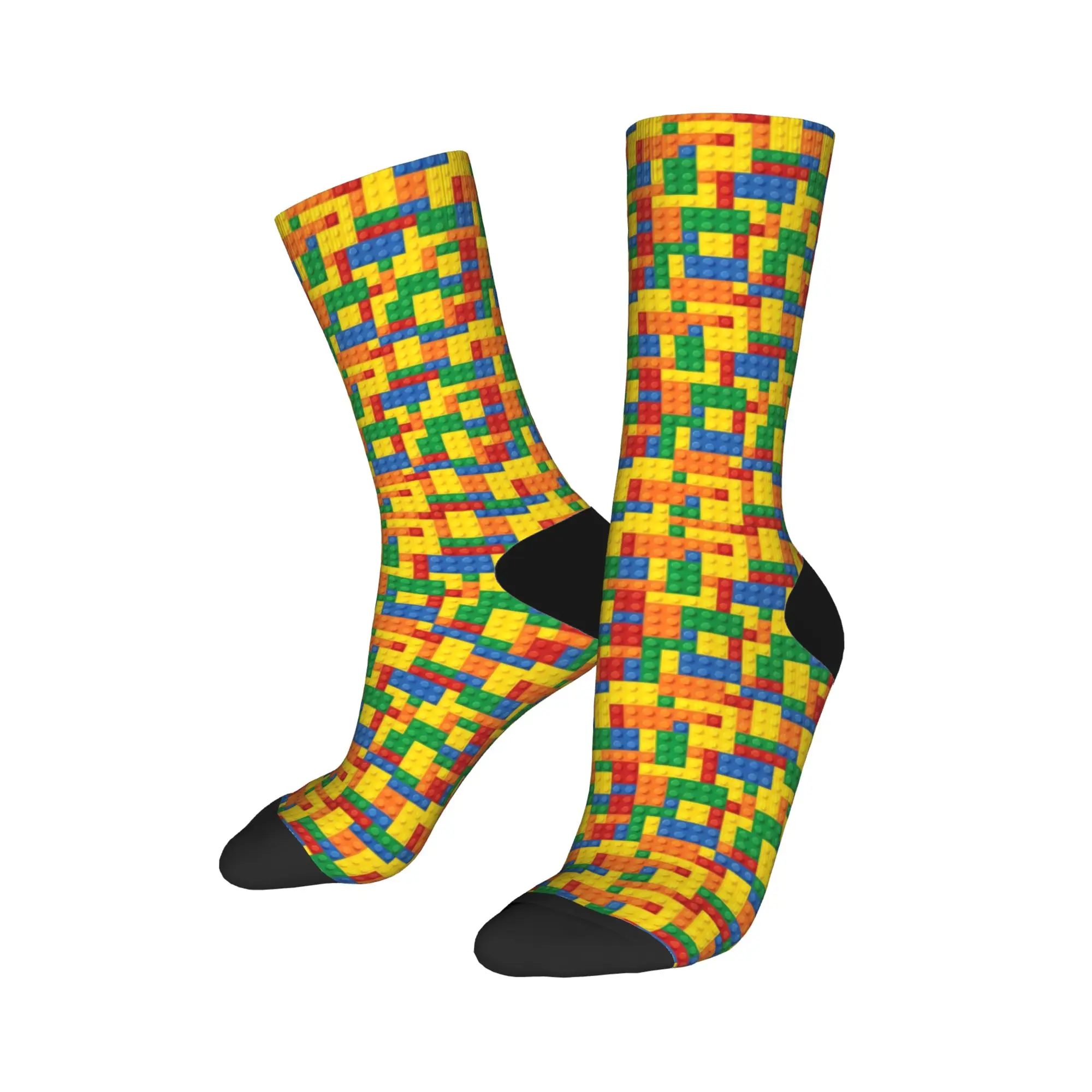Adults Men Socks Classic Primary Color Building Blocks Pattern Stockings Autumn Funny Socks Printed Skateboard Non Skid Socks