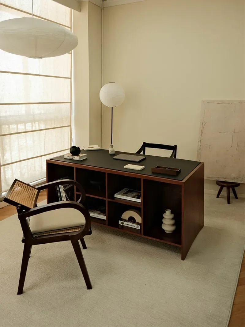 Desk household medieval wabi-sabi wind all solid wood writing desk bookcase integrated desk retro