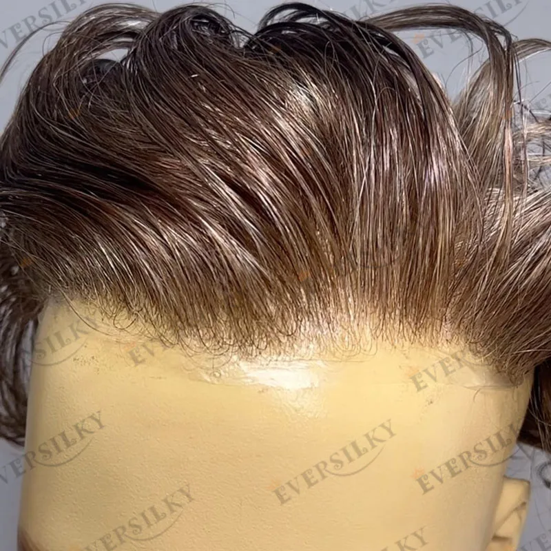 감지 불가능 30mm 웨이브 유럽산 100% 인모 남성 가발 초강력 내구성 풀 루프 0.06mm 스킨 베이스 남성 부분 가발 착용 간편 유닛