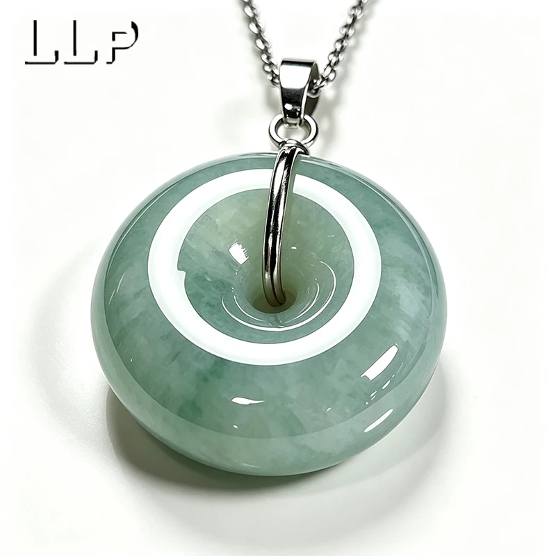 Natürlicher Myanmar-Jade-Friedensanhänger mit S925-Silber-Verschluss, ein Glücksbringer für viel Glück, geeignet als Geschenk für Frauen zum Tragen. – Detail 3